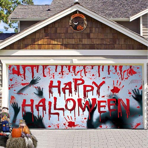 Hixingo Garagentor Banner Tür Banner Happy Halloween Banner Poster Party Banner Hintergrund Türdeko Haustür Halloween Outdoor Deko für Dekoration Veranda Wand (Halloween,200x150cm) von Hixingo