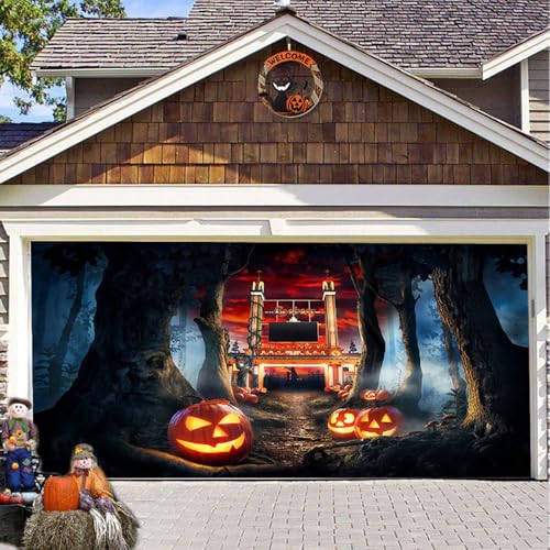 Hixingo Garagentor Banner Tür Banner Happy Halloween Banner Poster Party Banner Hintergrund Türdeko Haustür Halloween Outdoor Deko für Dekoration Veranda Wand (Wald,200x150cm) von Hixingo