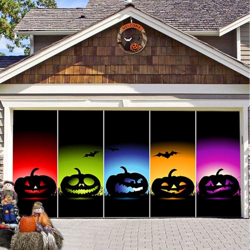 Hixingo Halloween Garagentor Banner Neuheit Tür Banner, Banner Poster Party Banner Hintergrund Türdeko Haustür Outdoor Deko für Dekoration Veranda (Bunte Kürbisse,200x150cm) von Hixingo