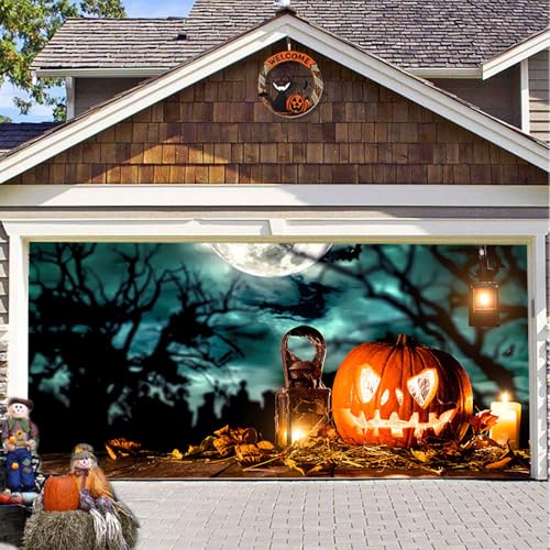 Hixingo Halloween Garagentor Banner Neuheit Tür Banner, Banner Poster Party Banner Hintergrund Türdeko Haustür Outdoor Deko für Dekoration Veranda (Gruseliger Kürbis,200x150cm) von Hixingo