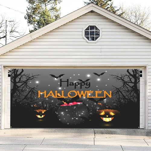 Hixingo Halloween Garagentor Banner Tür Banner, Banner Poster Party Banner Hintergrund Türdeko Haustür Halloween Outdoor Deko für Veranda Wand (Fledermaus,180x400cm) von Hixingo