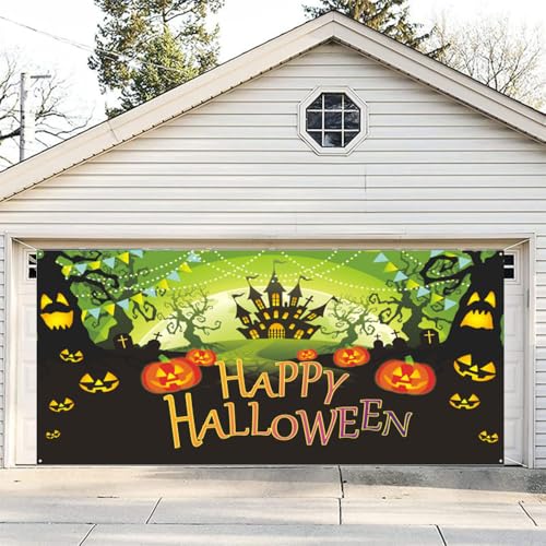 Hixingo Halloween Garagentor Banner Tür Banner, Banner Poster Party Banner Hintergrund Türdeko Haustür Halloween Outdoor Deko für Veranda Wand (Grün,180x400cm) von Hixingo