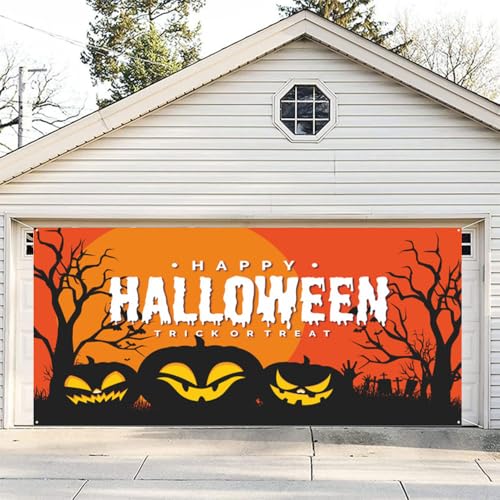 Hixingo Halloween Garagentor Banner Tür Banner, Banner Poster Party Banner Hintergrund Türdeko Haustür Halloween Outdoor Deko für Veranda Wand (Kürbis,180x240cm) von Hixingo