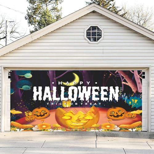 Hixingo Halloween Garagentor Banner Tür Banner, Banner Poster Party Banner Hintergrund Türdeko Haustür Halloween Outdoor Deko für Veranda Wand (Lila,180x400cm) von Hixingo