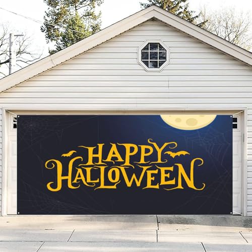 Hixingo Halloween Garagentor Banner Tür Banner, Banner Poster Party Banner Hintergrund Türdeko Haustür Halloween Outdoor Deko für Veranda Wand (Mond,180x240cm) von Hixingo