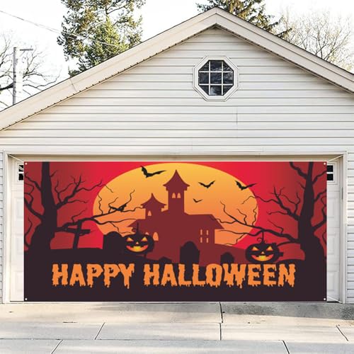 Hixingo Halloween Garagentor Banner Tür Banner, Banner Poster Party Banner Hintergrund Türdeko Haustür Halloween Outdoor Deko für Veranda Wand (Rot,180x240cm) von Hixingo