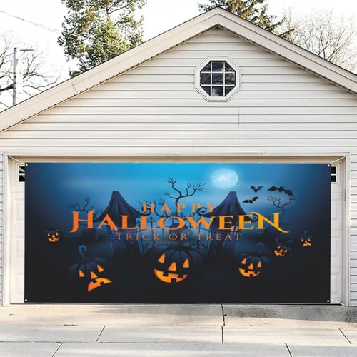 Hixingo Halloween Garagentor Banner Tür Banner, Banner Poster Party Banner Hintergrund Türdeko Haustür Halloween Outdoor Deko für Veranda Wand (Schwarz,180x240cm) von Hixingo