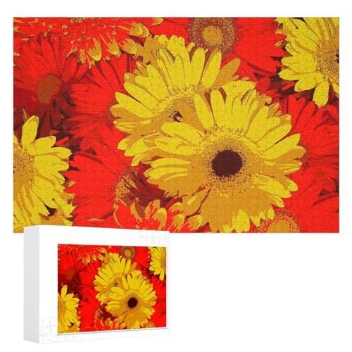 Hixingo Holz Puzzle 1000 Teile, 3D Blume Muster Holzpuzzle Holzpuzzles für Erwachsene Jugendlich Kinder, Wooden Puzzle Klassische Puzzles Farbenfroh Puzzle Wanddekoration (Sonnenblume) von Hixingo