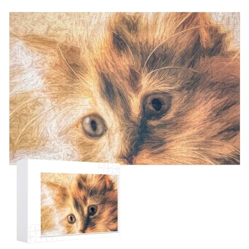 Hixingo Holz Puzzle 1000 Teile, 3D Katze Kätzchen Muster Holzpuzzle Holzpuzzles für Erwachsene Jugendlich Kinder, Wooden Puzzle Klassische Puzzles Farbenfroh Puzzle Wanddekoration (Braun Katze) von Hixingo