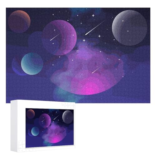 Hixingo Holz Puzzle 1000 Teile, 3D Planet Muster Holzpuzzle Holzpuzzles für Erwachsene Jugendlich Kinder, Wooden Puzzle Klassische Puzzles Farbenfroh Puzzle Wanddekoration (Meteor) von Hixingo