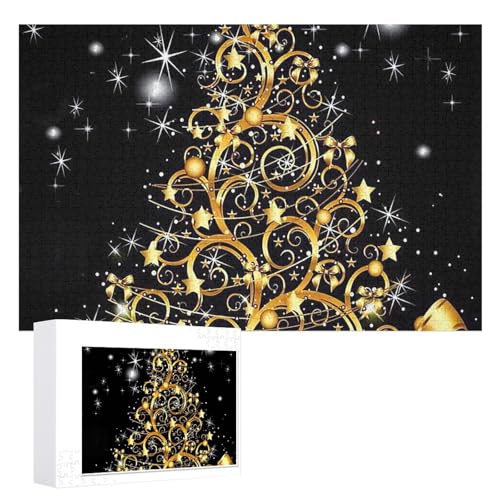 Hixingo Holz Puzzle 1000 Teile, 3D Weihnachtsbaum Muster Holzpuzzle Holzpuzzles für Erwachsene Jugendlich Kinder, Wooden Puzzle Klassische Puzzles Farbenfroh Puzzle (Goldener Stern) von Hixingo