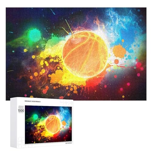 Hixingo Holz Puzzle 1000 Teile, Basketball-Druck Holzpuzzle Holzpuzzles für Erwachsene Jugendlich Kinder, Klassische Puzzles Farbenfroh Puzzle Geschenk Wanddekoration (Basketball 1,75x50cm) von Hixingo