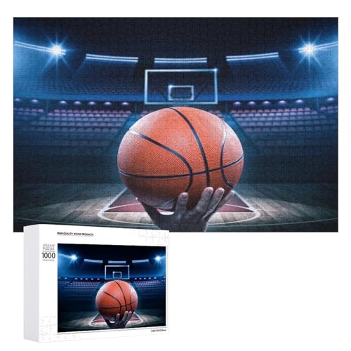 Hixingo Holz Puzzle 1000 Teile, Basketball-Druck Holzpuzzle Holzpuzzles für Erwachsene Jugendlich Kinder, Klassische Puzzles Farbenfroh Puzzle Geschenk Wanddekoration (Basketball 4,75x50cm) von Hixingo