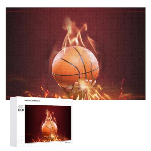 Hixingo Holz Puzzle 1000 Teile, Basketball-Druck Holzpuzzle Holzpuzzles für Erwachsene Jugendlich Kinder, Klassische Puzzles Farbenfroh Puzzle Geschenk Wanddekoration (Basketball 5,75x50cm) von Hixingo