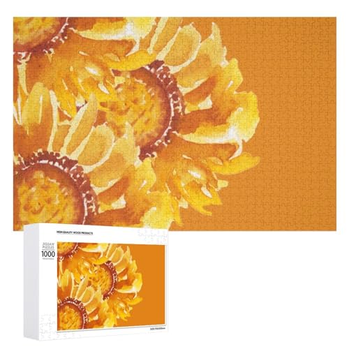 Hixingo Holz Puzzle 1000 Teile, Sonnenblumendruck Holzpuzzle Holzpuzzles für Erwachsene Jugendlich Kinder, Klassische Puzzles Farbenfroh Puzzle Geschenk Wanddekoration (Orange,75x50cm) von Hixingo