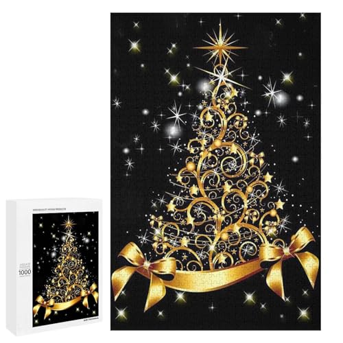 Hixingo Holz Puzzle 1000 Teile, Weihnachtsserie Holzpuzzle Holzpuzzles für Erwachsene Jugendlich Kinder, Klassische Puzzles Farbenfroh Puzzle Geschenk Wanddekoration (75x50cm,Gold) von Hixingo