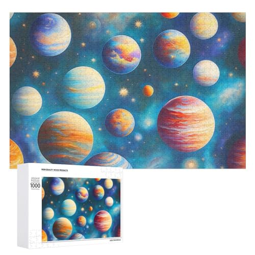 Hixingo Holz Puzzle 1000 Teile, Weltraumdruck Holzpuzzle Holzpuzzles für Erwachsene Jugendlich Kinder, Klassische Puzzles Farbenfroh Puzzle Geschenk Wanddekoration (Blau,75x50cm) von Hixingo