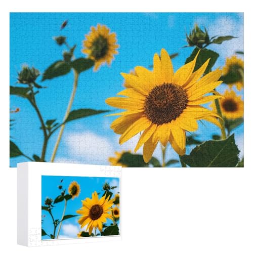 Hixingo Holz Puzzle 1000 Teile,3D Sonnenblume Muster Holzpuzzle Holzpuzzles für Erwachsene Jugendlich Kinder, Wooden Puzzle Klassische Puzzles Farbenfroh Puzzle Wanddekoration (Grün Blatt) von Hixingo