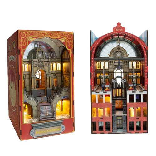 DIY Book Nook Kit Eisenbahn Kathedrale DIY Miniaturhaus Kit mit LED-Lichtern Holz Puppenhaus 3D Holzpuzzles für Erwachsene Machen Sie Ihr eigenes Handwerkshausmodell von Hiyorsoa
