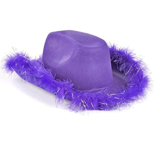 HiyyFloy Frauen Cowgirl Hut Western Cowboy Hut Flauschigen Trim Hut Für Braut Party Bachelorette Party Prop Kostüm Party von HiyyFloy