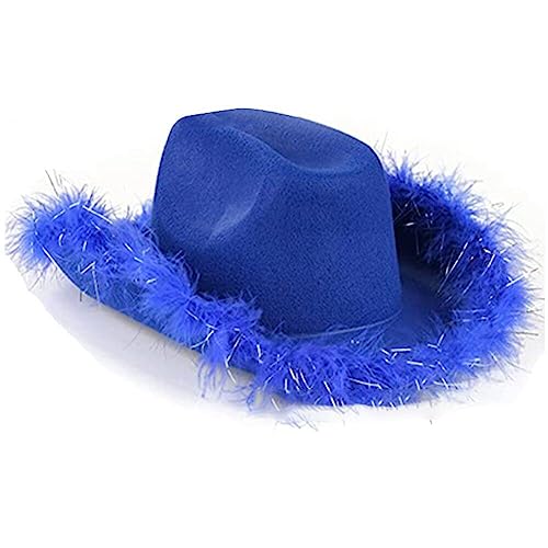 HiyyFloy Frauen Cowgirl Hut Western Cowboy Hut Flauschigen Trim Hut Für Braut Party Bachelorette Party Prop Kostüm Party von HiyyFloy