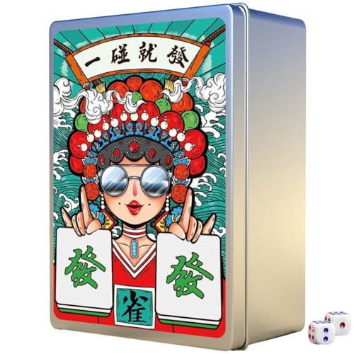 HiyyFloy Mahjong-Karten-set, Mahjong-Poker, Wasserdicht, Tragbar, Reise-papierkarte, 144 Karten, Geräuschlos, Mahjong-Karten, Spielzubehör von HiyyFloy