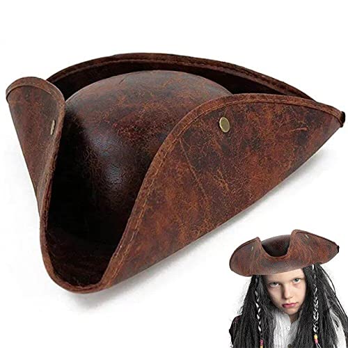 HiyyFloy Piratenhut Für Erwachsene, Herren Und Damen, Brauner Tricorn-hut Aus Kunstleder, Als Kostümzubehör Für Piratenkostüm, Sparrow, Kapitän von HiyyFloy