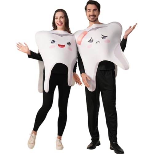 HiyyFloy Zahn Halloween Kostüm Zahnarzt Zähne Pearly Whites Neuheit Party Lustige Herren Damen Kostüme, Paar Kostüme von HiyyFloy