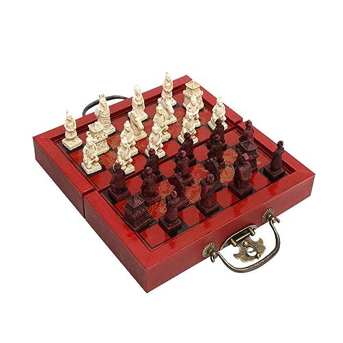 Schachspiel Retro-Terrakotta-Krieger-Schachspiel mit altem geschnitztem Harz-Schachmann, Aufklärungs-Schachspiel-Geschenke für Kinder, Anfänger und Erwachsene Schachbrett-Sets von Hja Boutiques UK