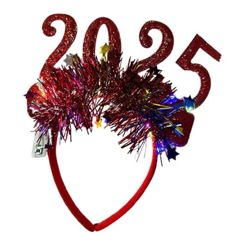 2025 LED Stirnband, Neujahr Tiara Stirnband Bopper, Glowing Glitter Happy New Year, Stirnband Haarschmuck, Glühendes LED Stirnband, Einfach zu bedienen, Tragbar für Happy New Year's Eve Celebration von Hjatirace