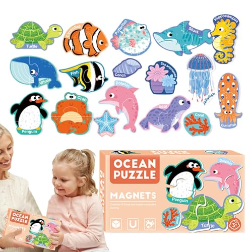 Fridge Magnets Puzzle, Cartoon Matching Game, 30x Funny Road Trip Activities Toys, Magnetic Travel Games, Developmental Puzzle Toy, Easy to Use, Portable for Boys Girls von Hjatirace