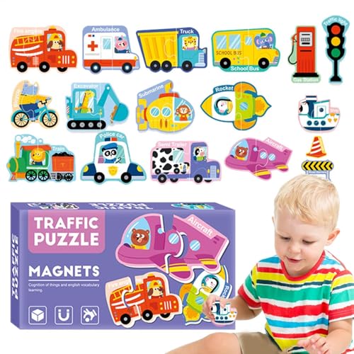 Fridge Magnets Puzzle, Cartoon Matching Game, 30x Funny Road Trip Activities Toys, Magnetic Travel Games, Developmental Puzzle Toy, Easy to Use, Portable for Boys Girls von Hjatirace