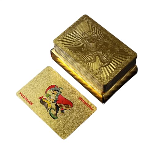 Hjatirace Goldfolie -Pokerkarten, Wasserdichtes Poker -Set, wasserdichte Spielkarten, Elegante Akzente, Kompakte Und Bequeme Gehäuse, Gold, 8,7 cm/3,43 Zoll Für Partys von Hjatirace