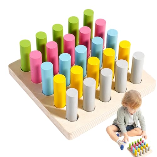 Hjatirace Holzstäbchen-Spielzeug, farblich passendes -Holzstäbchen-Spielzeug, pädagogisches sensorisches Farbanpassungsspiel, 6,02 x 6,02 x 1,97 Zoll, einfach zu bedienen, tragbar für Kinder von Hjatirace