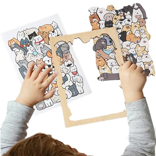 Hjatirace Katzenförmiges Puzzlespielzeug, Tierpuzzles - 50-teiliges Cartoon-Tier-Puzzle-Set,Frühe Lernaktivitäten, pädagogisches, multifunktionales, dekoratives Puzzle-Set für Kinder ab 3 Jahren von Hjatirace