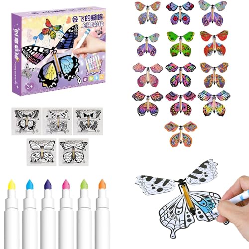 Hjatirace Painted Craft Card Set, Handmade Butterfly Toy Wind up Butterfly, Handmade Butterfly Toy, Magic Flying Butterfly Cards, Magic White Painting Butterflies, Easy to Use, Portable for Kids von Hjatirace