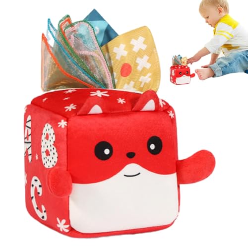 Hjatirace Toddler Tissue Box Toy, artoon Animal Pattern Texture Tissues, Soft Stuffed Sensory Toy, Crinkle Paper Fabric Tissues, Interactive Crinkle Sensory Play Toy, Easy to Use, Portable for Kids von Hjatirace