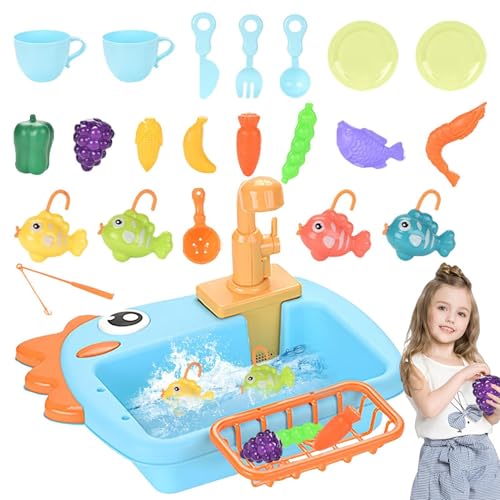 Kids Sink, Dinosaur Pretend Kitchen Sink, Automatic Water Cycle System, Dishwasher Toy, Vegetable Fruit Fishing Game, Interactive Automatic Sink Water Cycle Toy for Kids von Hjatirace