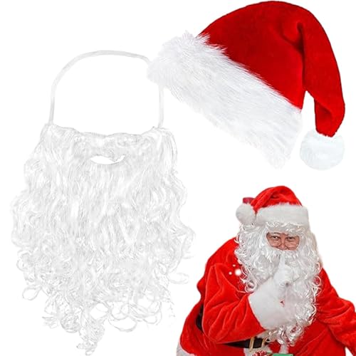 Santa Hat Christmas, Adults Comfortable Hats Santa Claus Hats, Santa Claus Hat, Classic Santa Hat Fake Beard, Comfortable Holiday Santa Claus Cosplay Cap, Easy To Use, Portable for Kids Adults von Hjatirace