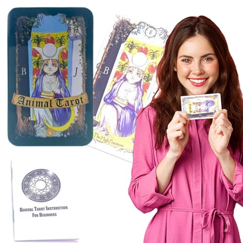 Tier-Tarotkarten, Wahrsagerbrett, Spielkarten Wahrsagungswerkzeuge, Versammlung Spielen Schicksals-Wahrsagung, Standard-Tarot-Deck, einfach zu bedienen, tragbar für Schicksalsspiele von Hjatirace