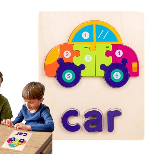 Words Learning Toys, Wooden Puzzles Kids, STEM Educational 3D Puzzles Toy, Words Shape Puzzles, Toddler Preschool Learning Puzzles, Easy to Use, Portable for Kids Boys Girls von Hjatirace