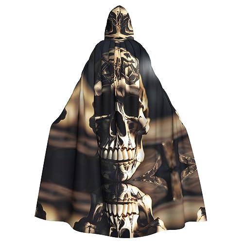 Totenkopf-Umhang mit Skelett-Knochen-Aufdruck, mit Kapuze, Halloween, Weihnachten, Hexenumhang, Robe, Kostüm, Partyzubehör von Hjluuft