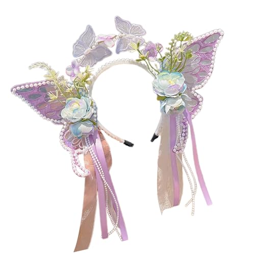 Hkfgdjdl Kopfschmuck für Mädchen, glitzernde Perlen, handgewebt, Schleife, Schmetterling, für Festzug, Abschlussball, Prinzessin, Haarschmuck, Bühnenrequisiten von Hkfgdjdl