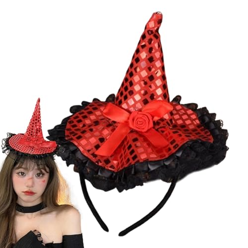 Hlagmix Hexenhut Stirnband Erwachsene | Hut Hoop Band Pailletten Spitze Halloween Stirnbänder - Elegante Kopfbedeckung Haarreifen Kostüm Hut für Halloween Weihnachten Kostüm von Hlagmix