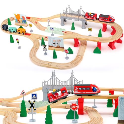 Hlieeosfcn 72 Pcs City-Zugset für Kinder Erweiterbares Holzeisenbahn-Set von Hlieeosfcn