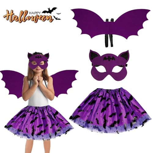 Hmdylyh Fledermaus Kostüm Kinder, Fledermaus Kostüm Set, Vampirfledermaus-Kostümzubehör, Prinzessin Fledermaus Rock, Zubehör Augenmaske Fledermausflügel, für Karneval Cosplay Halloween von Hmdylyh