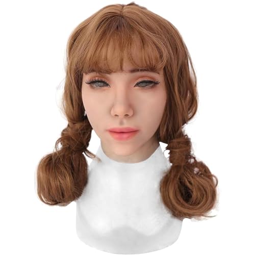 HmtAfro Silikon Kopfmaske für Frauen (Tan, L) - 100% Silikon Crossdresser Maske mit Gesichts-Make-up von HmtAfro