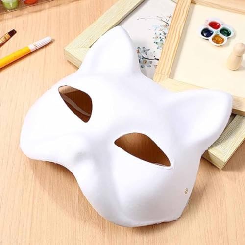 HoGeGe Katzenmaske, Diy Paintable Blank Masken, Weiße Papiermasken Fuchs Halb Blank Tier, Cosplay Dress Up Maske, Einfarbige Masken für Weihnachts- und Karnevalsfeiern (3) von HoGeGe