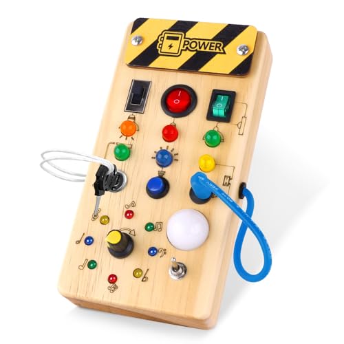 Hoarosall Montessori Spielzeug Busy Board mit LED Lichtschalter Activity Board Holzspielzeug ab 1 Jahr Motorikspielzeug Sensorik Spielzeug Lernspielzeug für Babys und Kleinkinder ab 1 2 3 4 Jahre von Hoarosall