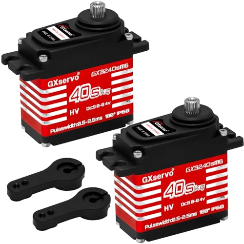 Hobby Fans 2PCS RC Digital Servo, 40KG High Torque Servo All Waterproof Metal Gear Servo mit 2Pcs 25T Servo Horn für 1/12 1/10 1/8 RC Car RC Crawler Roboterboot, Rot von Hobby Fans